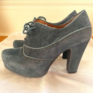 Miz Mooz Blue Suede Leather Oxford Wingtip Platform Heels, Size 8